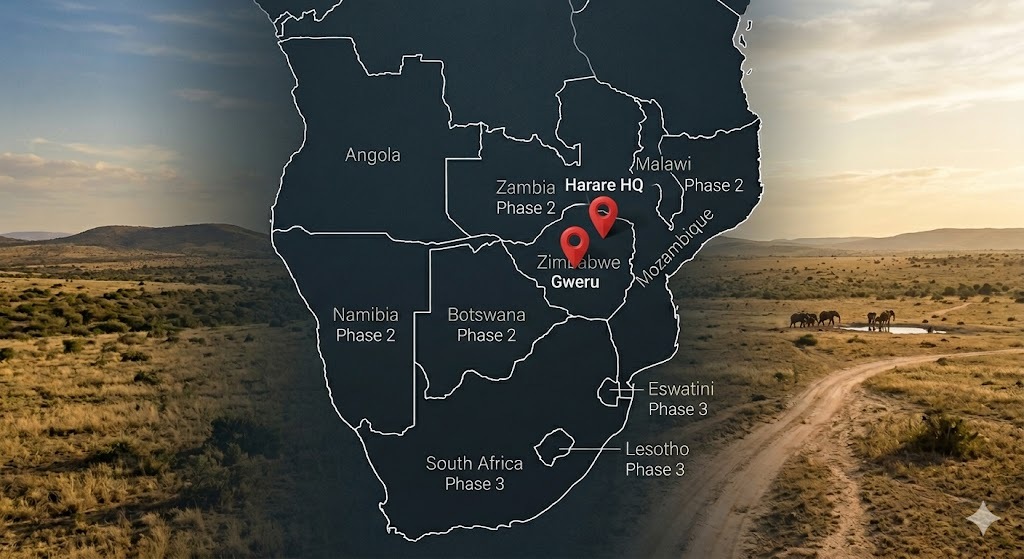 Map of EaziVet's SADC expansion roadmap across Southern Africa
